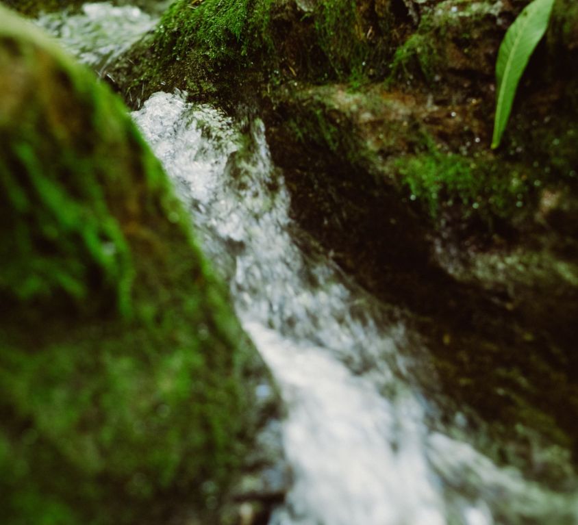 Water running down stones